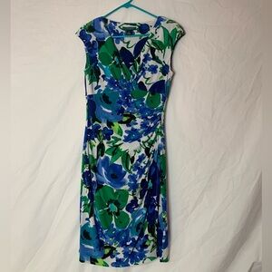 Lauren Ralph Lauren faux wrap dress 8 bright floral print capped sleeves